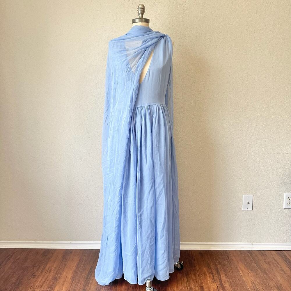 HELSA Sabine Maxi Dress Hydrangea Blue Silk Chiffon Evening Party NWT